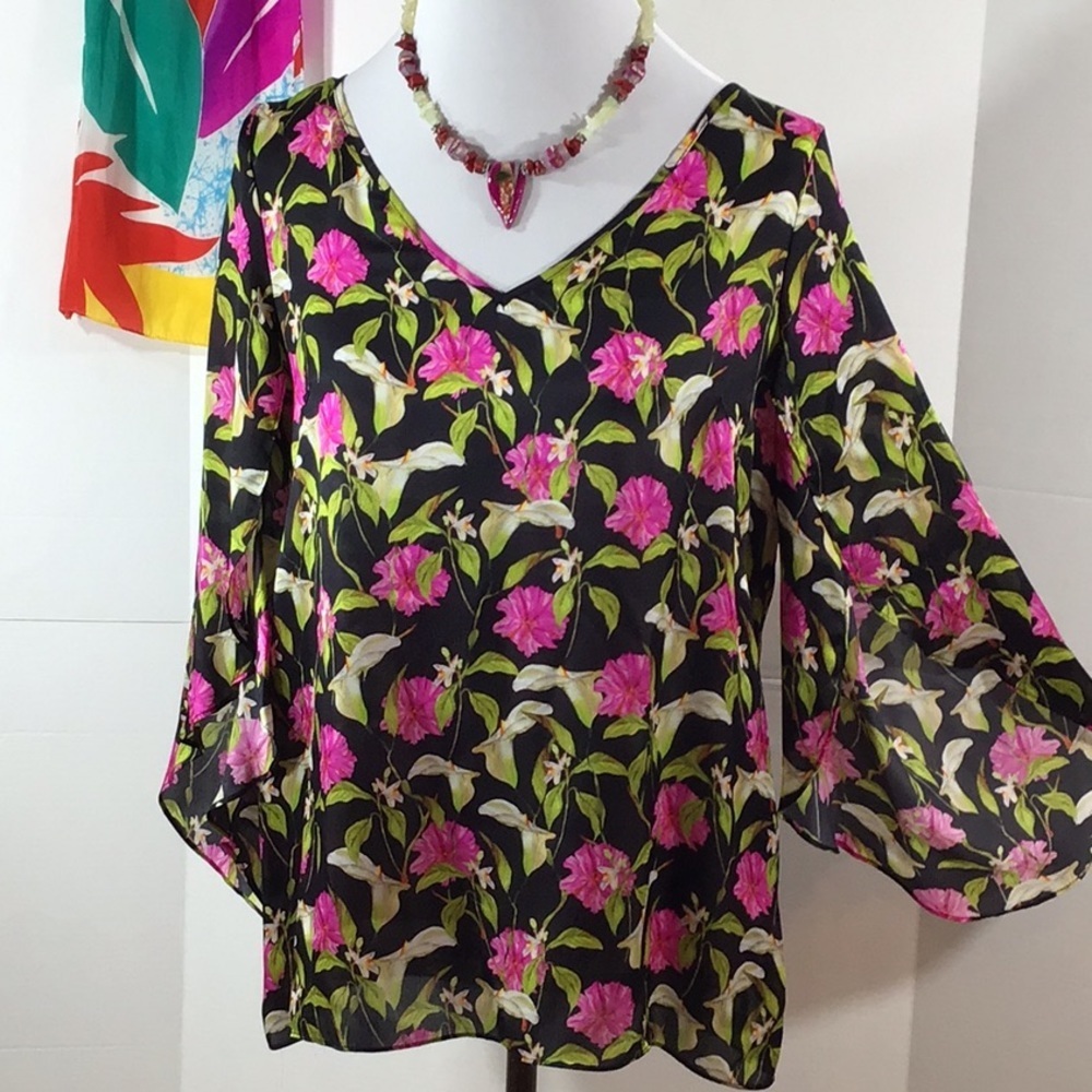 Milly silk calla lily tulip sleeve top 12
